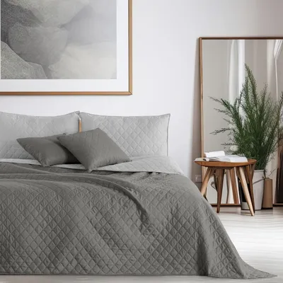 Produktbild von Tagesdecke Bettüberwurf Steppung pflegeleicht 240 x 260 cm - Silber-Grau