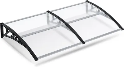 Produktbild von Vordach für die Haustür 100 x 200 cm aus Polycarbonat und ABS, transparentes Pultdach mit UV-Schutz