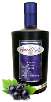 Image de Crème balsamique de cassis, 0,7L, acidité de 3%, avec de la véritable crème de vinaigre balsamique de Modène IGP.