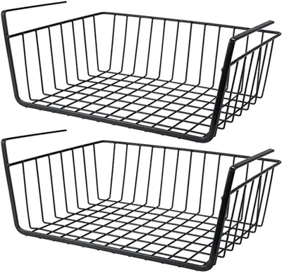 Produktbild von Unterregal, Aufbewahrungskorb, 2 Stück, Metallaufhängungskorb, Schrankregal, Hängeregal, Küche, Büro, Vorratskammer, Badezimmer, Schränke (schwarz hängend)