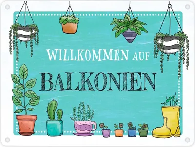 Produktbild von Willkommen auf Balkonien Metallschild in 15x20 cm in türkis