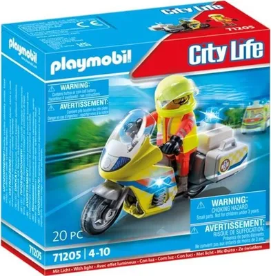 Zdjęcie produktu dla PLAYMOBIL City Action, Ratownik Medyczny z Motocyklem, Efekt Świetlny, 20 Elementów, Od 4 Lat