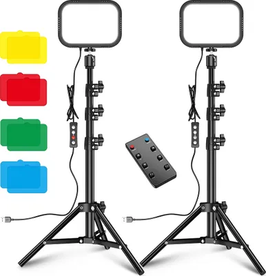 Zdjęcie produktu dla APEXEL APL-FL19 – lampa LED USB do filmowania, dodatkowe oświetlenie fotograficzne, zestaw oświetleniowy do wideokonferencji, 3300 K–5600 K, 10-stopniowa regulacja jasności, z metalowym statywem, elastyczną głowicą kulową, pilotem, filtrami kolorowymi, zestaw 2 sztuki