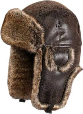 Produktbild von Uni Wintermütze Fliegermütze Trappermütze mit Kunstleder Fellmütze Herren Russenmütze Braun 62cm