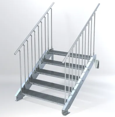 Produktbild von Stahltreppe 5 Stufen bis Höhe 100 cm, Laufbreite : 120 cm beidseitiges Geländer ST 3 (31 / 9 mm schmal)
