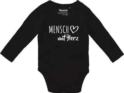 Produktbild von Huuraa Baby Body Mensch mit Herz 74 Black  Baumwolle Fairtrade Langarmbody Geschenkidee