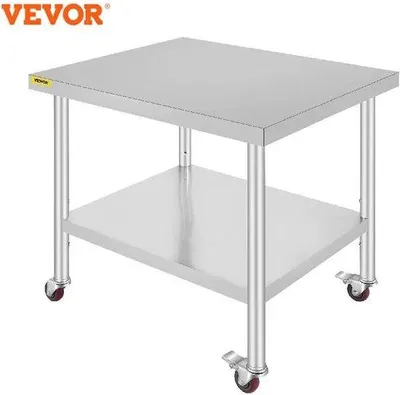 Obrázek produktu pro Stříbrná kuchyňská deska s kolečky a brzdou – 95 x 61 cm