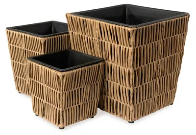 Produktbild von di volio Pflanzkübel Set TORA 3 quadratische Polyrattan Blumentöpfe Braun