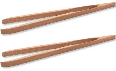 Image de 2x Bois Pince à griller 48cm de long Pince à griller en bois de hêtre naturel - Profi Grillbesteck Bratwurstzangez Pince à servir Pince de cuisine vissée