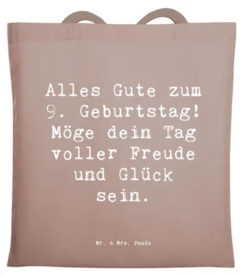 Produktbild von Mr. & Mrs. Panda Uni Tasche Spruch 9. Geburtstag Freude - Braun Pastell - Geschenk, Geburtstagsgeschenk, Shopping, Laptoptasche, Tote Bag, Schultasche, dokumententasche