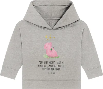 Produktbild von Mr. & Mrs. Panda Organic Baby Hoodie Schwein Glück 24. - 36. Monat - Heather Grey - Geschenk, Kapuzenshirt, Sterne, Träume, Kapuzensweatshirt, Glücksbringer, Ziele