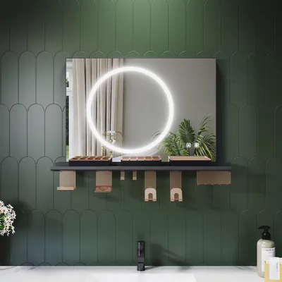 Immagine prodotto di Specchio da bagno SONNI 70 x 50 cm, tricolore, dimmerabile, RA90, antiappannamento, con mensola multifunzionale