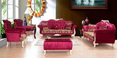 Produktbild von Casa Padrino Luxus Barock Wohnzimmer Set Bordeauxrot / Weiß / Gold - 2 Sofas mit Muster & 2 Sessel mit Muster & 1 Couchtisch - Prunkvolle Barock Wohnzimmer Möbel