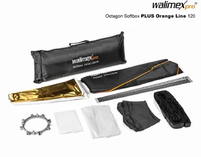 Obrázek produktu pro Walimex pro Octagon Softbox PLUS Orange Line 120, Černá, Zlato, Stříbrná, Bílá, Hliník, Bavlna, Plast, PVC, 2,3 kg, 475 mm, 1200 mm, 1200 mm