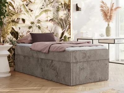 Obrázek produktu pro Kontinentální postel bez čela postele ZERO 90x200 - Středně tvrdé (H3) Multipocket | Světle hnědá Manšestr - Topper T25
