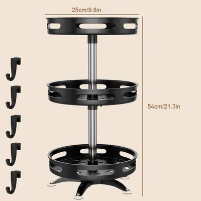 Image de Étagère rotative pour épices - Organisateur à 3 niveaux - Acier carbone - Rangement de cuisine - Étagère de comptoir