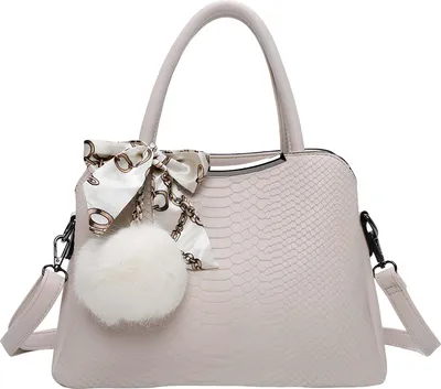 Image de Gallantry, sac à main pour femme à motif serpent avec foulard et pompon décoratif, beige