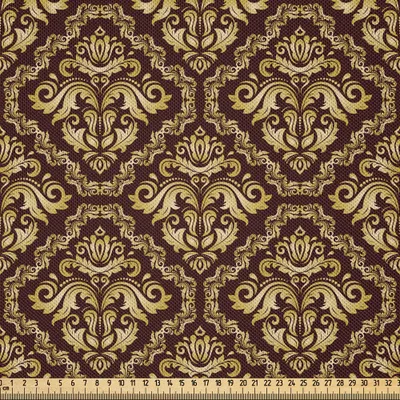Produktbild von ABAKUHAUS Gelbes Damast Satin Stoff als Meterware, Barockstil Floral in symmetrischen geometrischen Rahmen, 3 M (148 x 300 cm), Erde Gelb Blassgelb