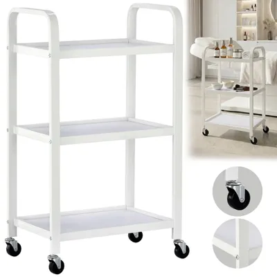 Image de Assistant coiffeur chariot cosmétique table roulante pour la coloration ST014W au salon de beauté, une étagère avec des étagères