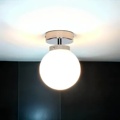 Produktbild von Deckenlampe Kugel Schirm E14 Ø 15 cm Chrom Glas Metall Badezimmer Deckenleuchte