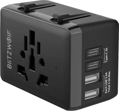 Zdjęcie produktu dla BlitzWolf Blitzwolf BW-TA1 4-in-1 Travel Adapter 2xUSB + C + PD 20W