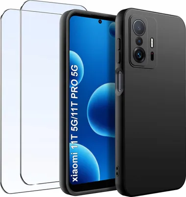 Zdjęcie produktu dla ZESTAW Etui do Xiaomi 11T 11T Pro Matowe Czarne Silikon Slim 2 SZTUKI SZKŁO