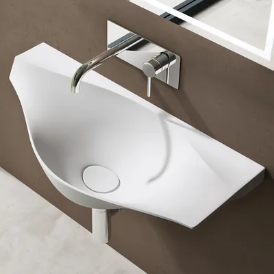 Image de doporro Lavabo à Suspendre Vasque Murale Solid Surface Blanc Mat pour Toilettes Invités 80x37x22cm Colossum816