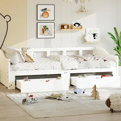 Obrázek produktu pro Rozkládací pohovka ProximaX z masivního dřeva 90x200 cm, rozkládací na 180x200 cm, dvě zásuvky pro úložný prostor, pohodlné spaní, obývací pokoj nebo pokoj pro hosty
