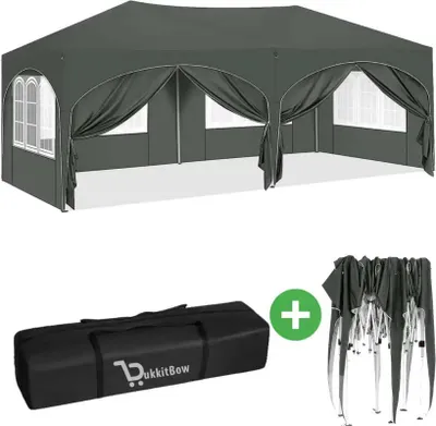 Produktbild von Doppeltes Partyzelt mit Seitenwänden - 3x6m - Faltbares Zelt - Wasserdicht und wetterfest - BukkitBow – Grau