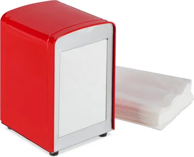 Produktbild von 5 x Serviettenspender Retro, Metall, kleine Gastro Serviettenhalter für Eisdiele, Café, Bistro, HBT: 15x9,5x11, rot