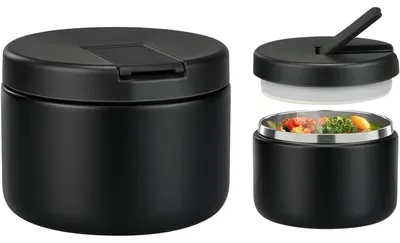 Produktbild von Thermobehälter für Essen 350ml Edelstahl Warmhaltebehälter Auslaufsicherer Lunchbehälter Weithals Schwarz