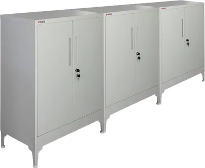 Produktbild von Mega Deal | 3x Flügeltürenschrank ELEPHANT mit Beinen & 2 Türen, abschließbar | HxBxT 103x80x40cm | 3 Ebenen | Stahl mit Pulverbeschichtung | Lichtgrau | Mehrzweckschrank Büroschrank Aufbewahrungsschrank