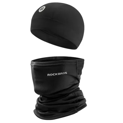 Immagine prodotto di ROCKBROS berretto da bici invernale E set di sciarpe multifunzionali - casco sotto il berretto e sciarpa a tubo sciarpa passamontagna set di 2 nero logo