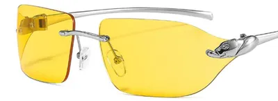 Produktbild von Rahmenlose Damen-Sonnenbrille mit getönten rechteckigen Gläsern, Metallrahmen und Diamantschliff