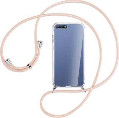 Produktbild von Handykette Backcover-Schutzhülle mit Band (Metall silberfarben) für Huawei Y6 2018 - rose peach