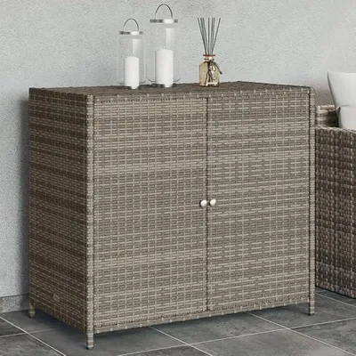 Produktbild von Gartenschrank Grau 83x45x76 cm Poly Rattan, Geräteschuppen, Gerätehaus, Wetterfest, Outdoor Schrank, Gartenhausschränke, Terrassenschrank - 365545