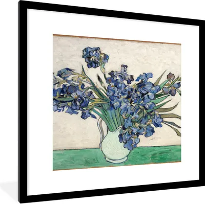 Produktbild von MuchoWow® Gerahmtes Poster Stilleben mit Schwertlilien - Vincent van Gogh 40x40 cm - Poster mit Schwarzem Bilderrahmen Wandposter Rahmen Foto Bilder - Poster - Plakat im Rahmen