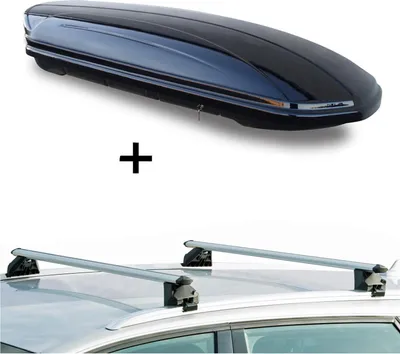 Produktbild von Dachbox VDPMAA460 460Ltr schwarz glänzend abschließbar + Dachträger CRV107A kompatibel mit Mini Cooper (5 Türer) ab 2014