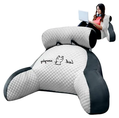 Produktbild von Lesekissen für Bett und Sofa, 70x50cm, großes Rückenkissen für Erwachsene, Komfortkissen mit abnehmbarer Nackenrolle und Armlehnen, Lesesitzkissen zum Lesen, Fernsehen und Entspannen