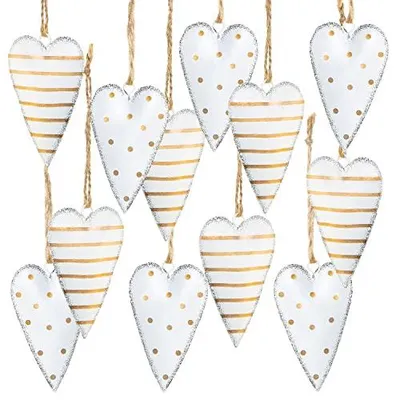 Produktbild von 12 edle Metallherzen Gold weiß Herz Ostern Deko Give-Away 7 cm