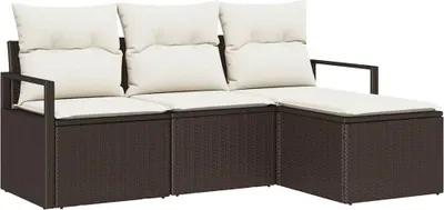 Immagine prodotto di Set divano vidaXL con cuscini, 4 pezzi, marrone e crema, in polyrattan