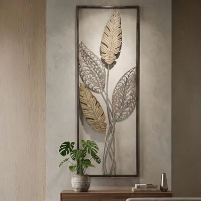 Immagine prodotto di Mauro Ferretti decorazione da parete foglie 30,5x1,9x91 cm oro argento
