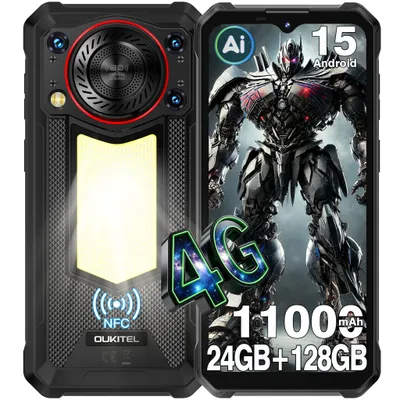 Image de OUKITEL WP53 Smartphone Robust 24Go+128Go 11000mAh/18W 6,52'' HD+ Lampe de Camping Téléphone Portable Incassable Dual SIM 4G/GPS/128dB
