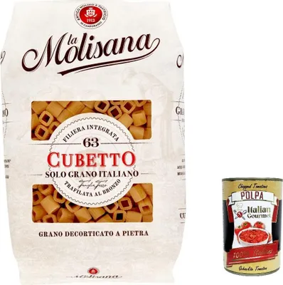 Produktbild von 24x La Molisana Cubetto N. 63 Pasta Lenta Lavorazione Teigwaren aus Hartweizengrieß Bronze-Zeichnung 500g + Italian Gourmet Polpa 400g