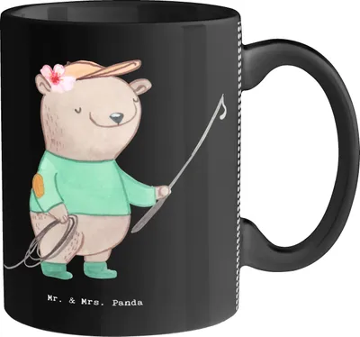 Produktbild von Mr. & Mrs. Panda Kaffeetasse Reitlehrerin Herz - Schwarz - Geschenk, Trinkbecher, cappuccinotasse, Becher, Pott, haferl