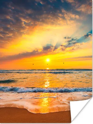 Produktbild von MuchoWow® Poster Sonnenuntergang - Strand - Meer - Wolken - Orange 120x160 cm - Wandbilder