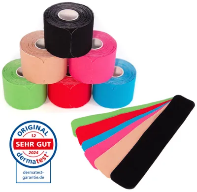 Productafbeelding van axion® Kinesiologie-tape, voorgesneden, mix-set van 6 stuks, inclusief 20 sporttapes van 25 x 5 cm