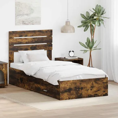 Zdjęcie produktu dla Maison Exclusive - Rama łóżka z zagłówkiem, dąb wędzony, 100 x 200 cm, płyta drewniana