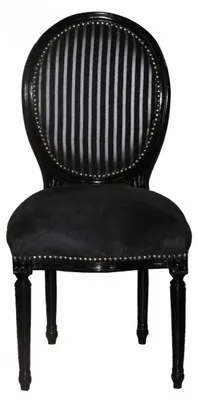 Produktbild von Casa Padrino Barock Esszimmer Stuhl Schwarz / Schwarz / Grau Streifen Mod2 / Rund