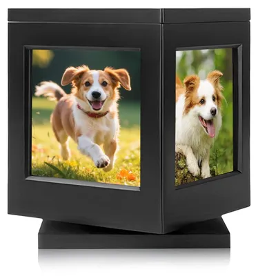 Produktbild von Holz Erinnerungsurne für Hunde und Katzen - Aus schwarzem Holz mit Foto-Rahmen